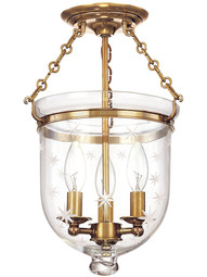 Hampton Bell Jar Ceiling Light With Etched Star Pattern In Aged Brass.
